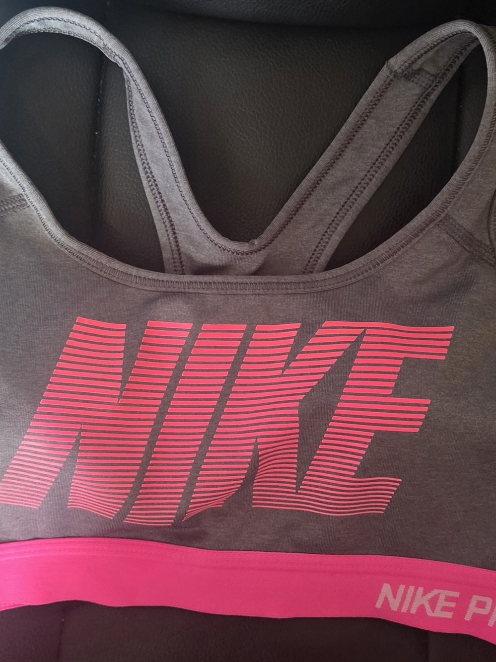 Nike Gray Sports Bra with Pink Logo & Pink Band